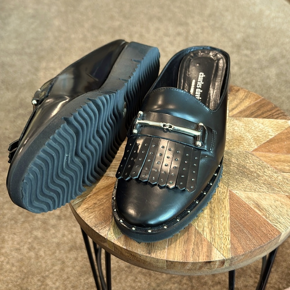 Black studded mules. Hardly worn.